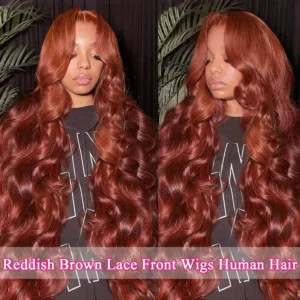 Reddish Brown 13x6 Lace Front Wigs Human Hair Pre Plucked 180% Density Body Wave